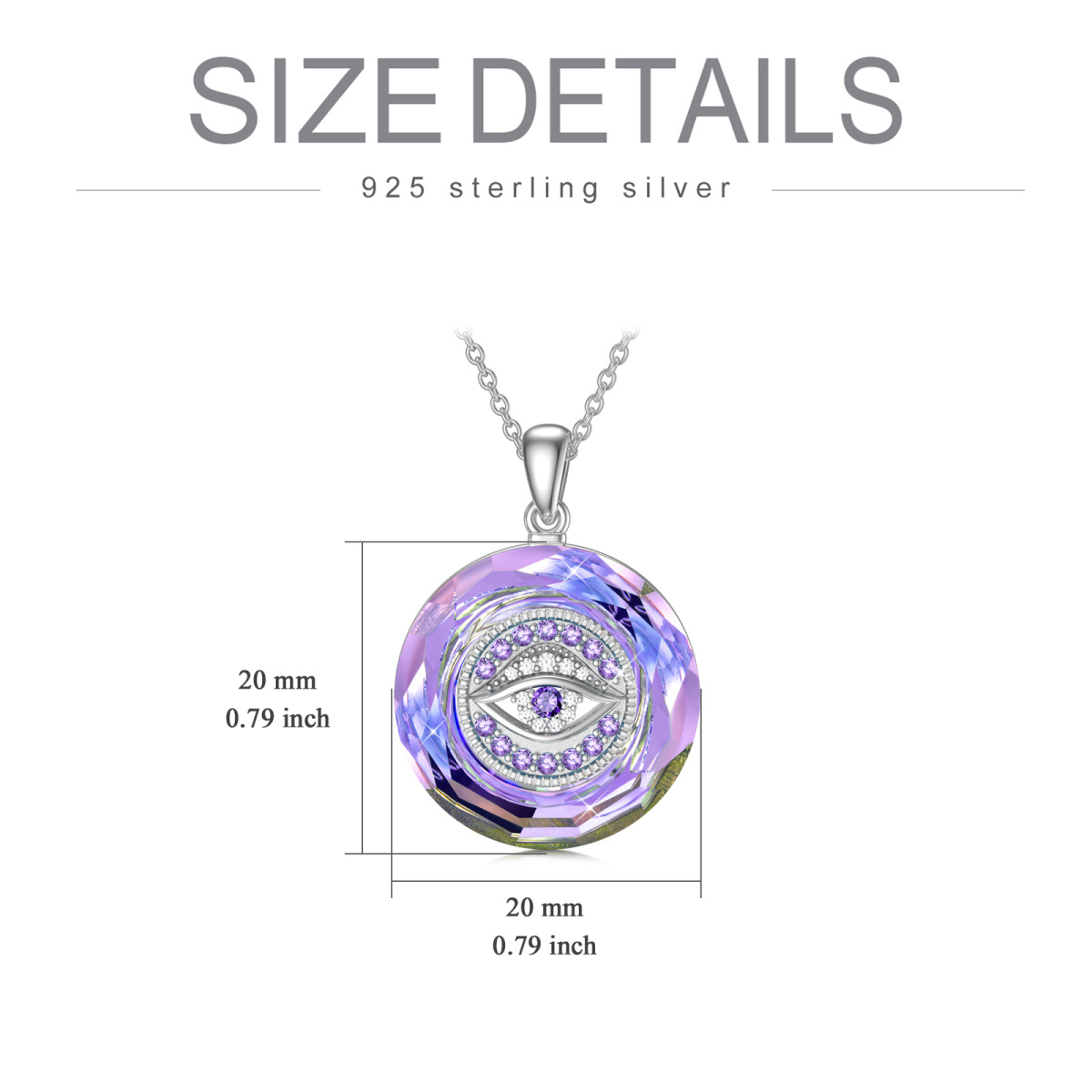 Sterling Silber Evil Eye kreisförmig lila Kristall Anhänger Halskette-5