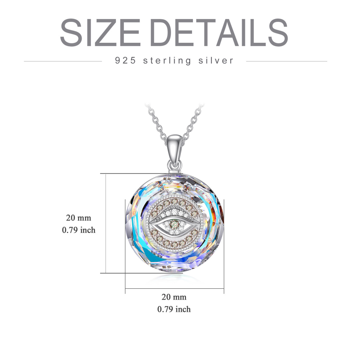 Sterling Silver Evil Eye Circular Shaped White Crystal Pendant Necklace-5