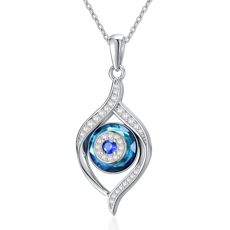Sterling Silver Evil Eye Crystal Pendant Necklace-20