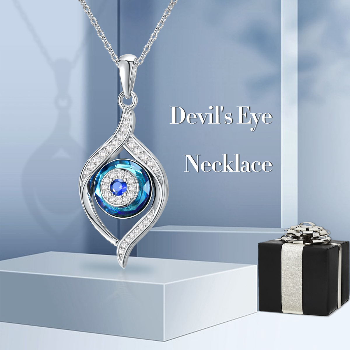 Sterling Silver Evil Eye Crystal Pendant Necklace-3