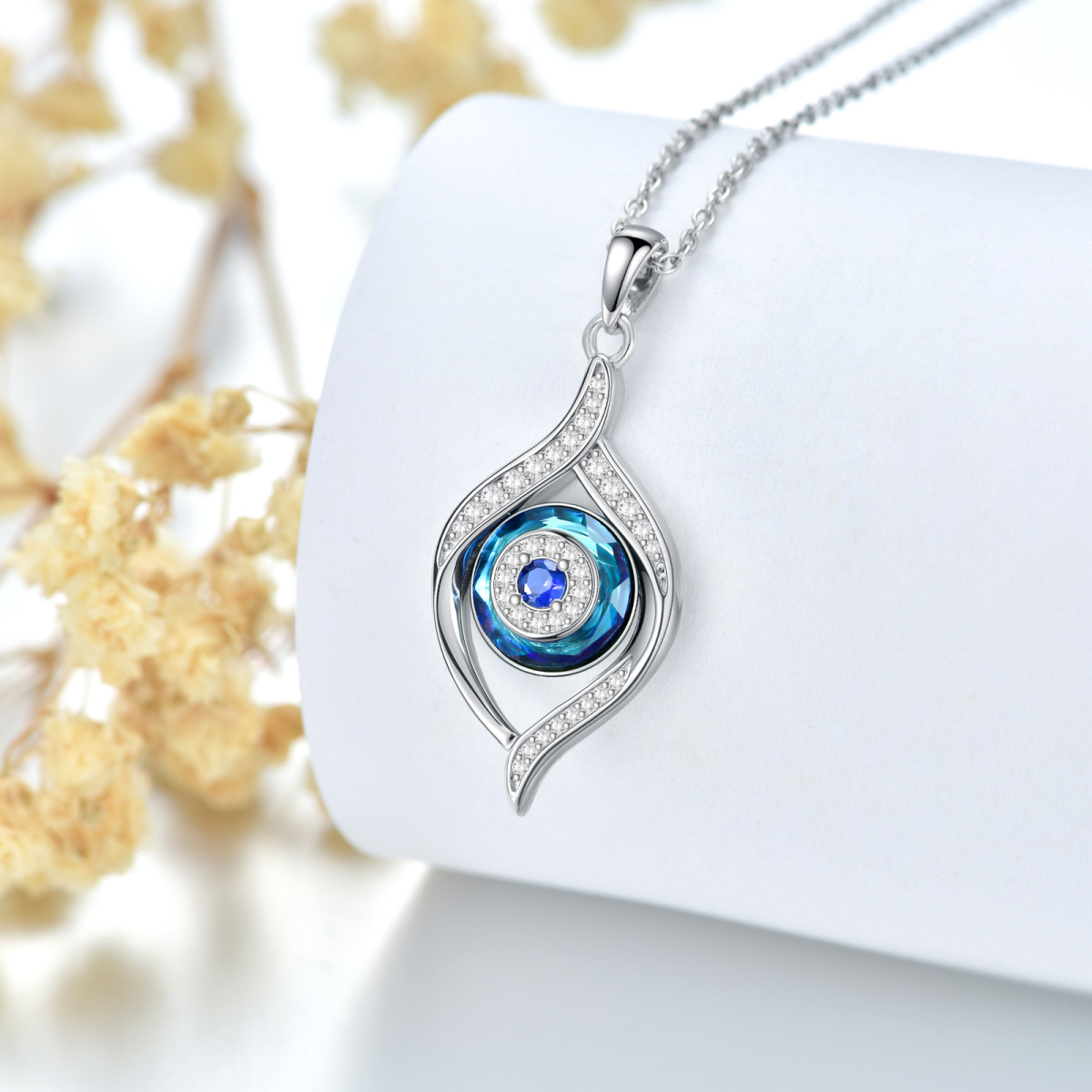 Sterling Silver Evil Eye Crystal Pendant Necklace-4