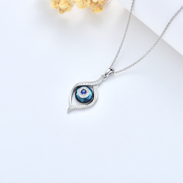 Sterling Silver Evil Eye Crystal Pendant Necklace-5