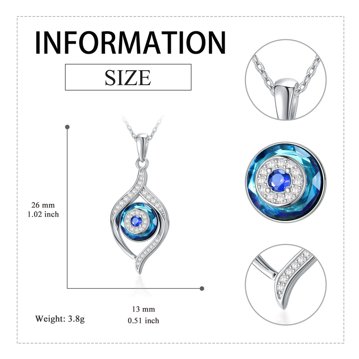 Srebrny naszyjnik z kryształem Evil Eye-6