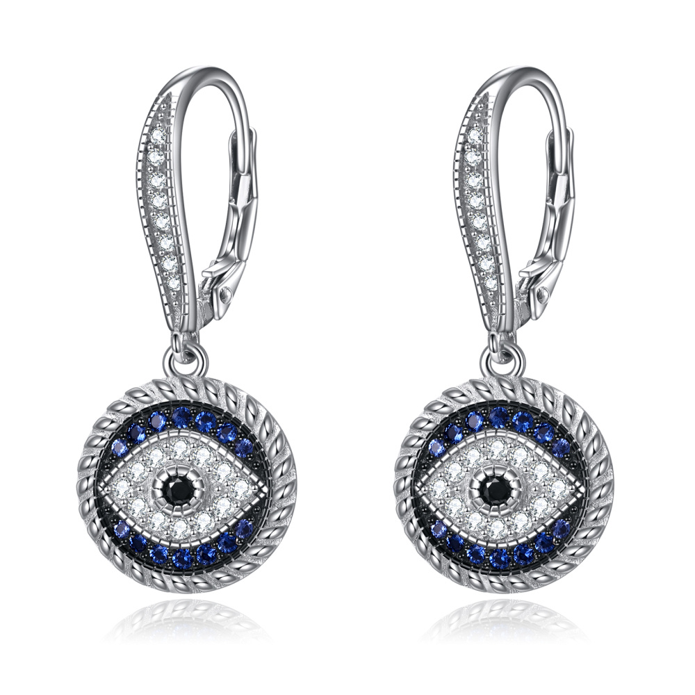 Brincos de prata esterlina com zircónias cúbicas e olho mau para mulher-1