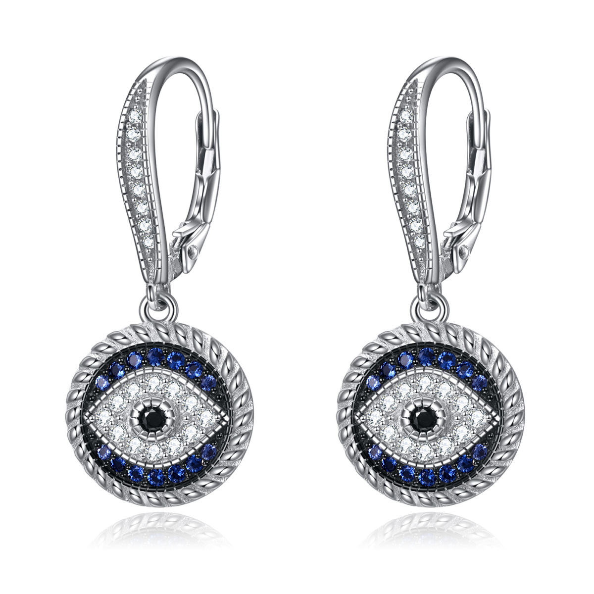 Sterling Zilveren Cubic Zirconia Evil Eye Drop Hendel-back Oorbellen voor Vrouwen-1