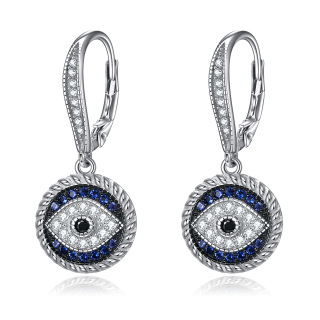 Sterling Silver Cubic Zirconia Evil Eye Drop Lever-back Earrings for Women-1