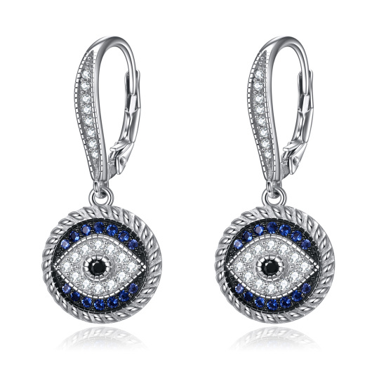 Sterling Silver Cubic Zirconia Evil Eye Drop Lever-back Earrings for Women