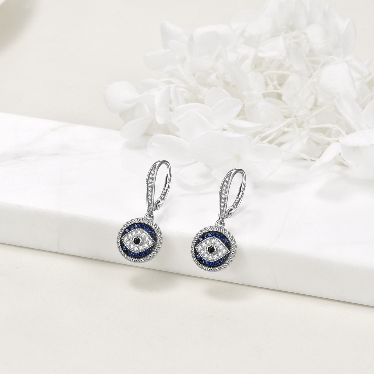 Sterling Silver Cubic Zirconia Evil Eye Drop Earrings for Women-3