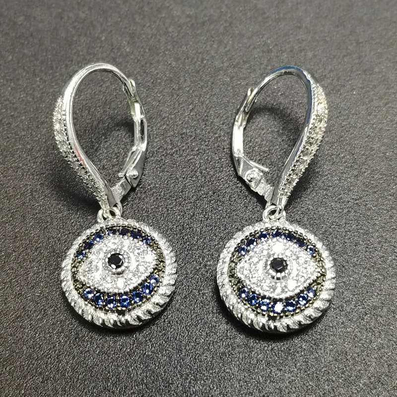 Brincos de prata esterlina com zircónias cúbicas e olho mau para mulher-5
