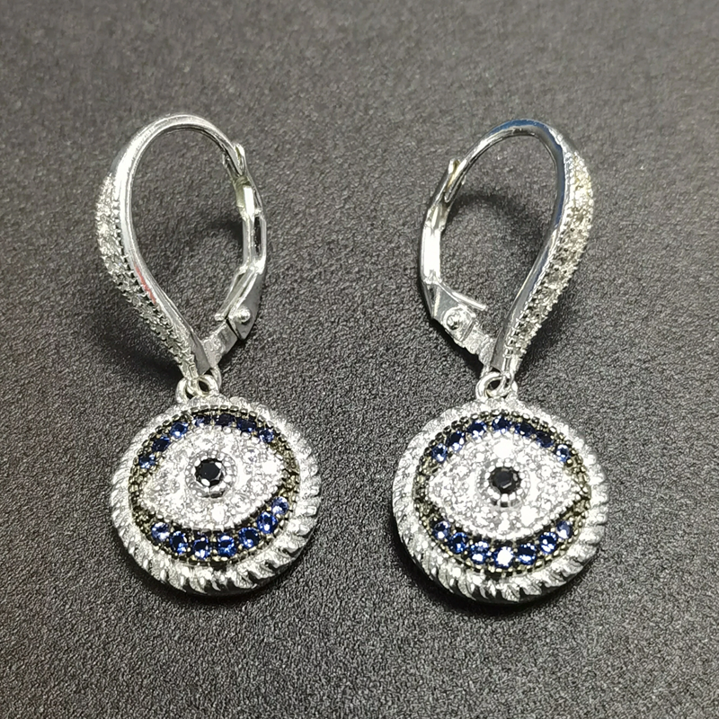 Sterling Silver Cubic Zirconia Evil Eye Drop Earrings for Women-5