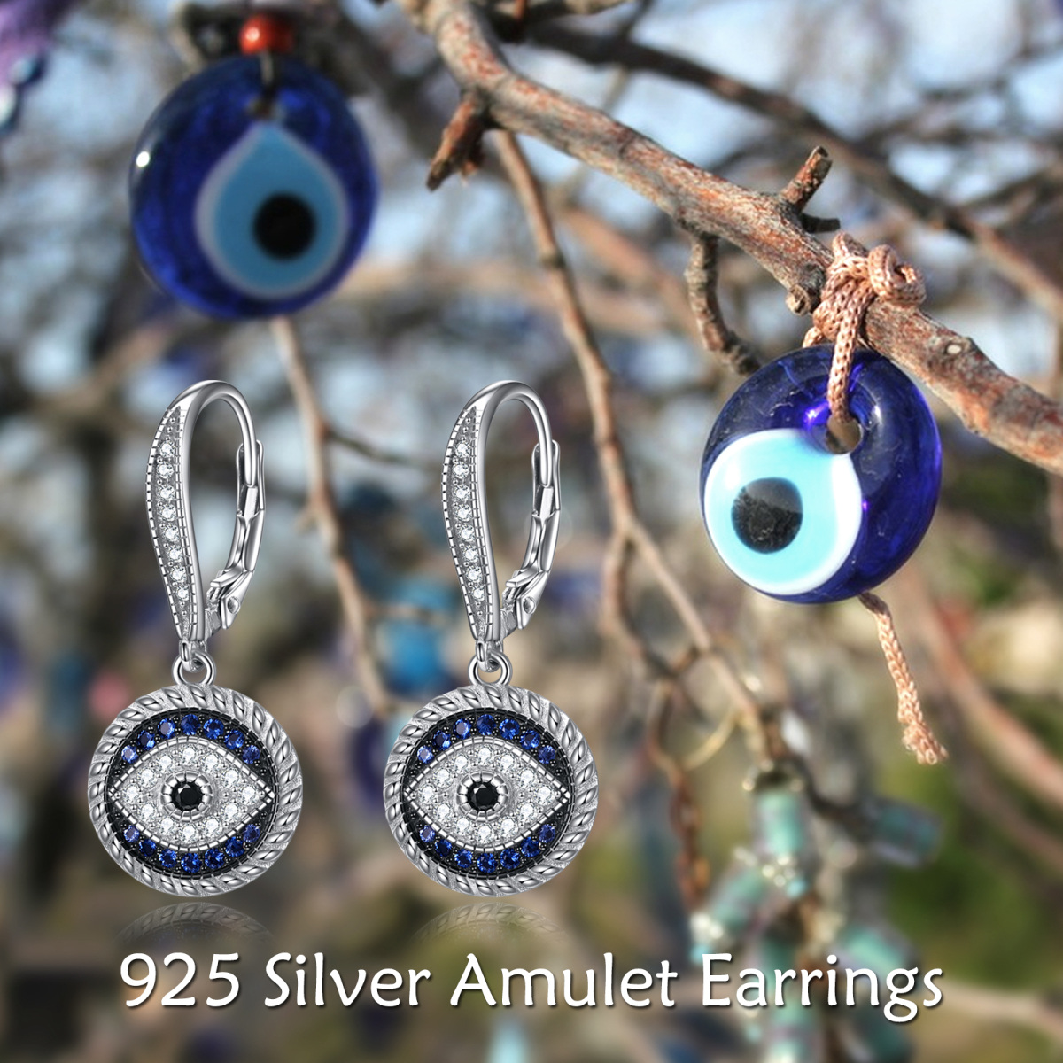 Sterling Silver Cubic Zirconia Evil Eye Drop Lever-back Earrings for Women-7