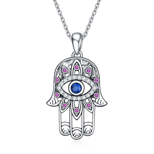 Collar con colgante de mano de Hamsa de mal de ojo de plata de ley