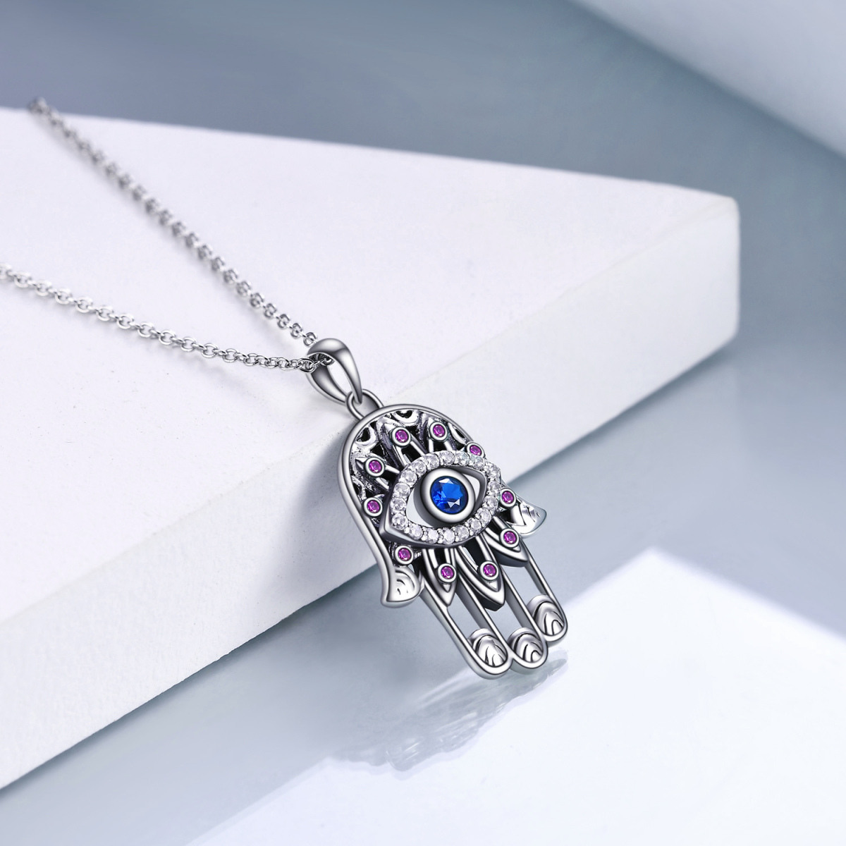 Sterling Silver Evil Eye & Hamsa Hand Pendant Necklace-3