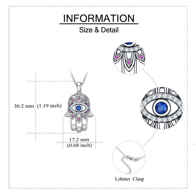 Srebrny naszyjnik Evil Eye & Hamsa z zawieszką w kształcie ręki-5