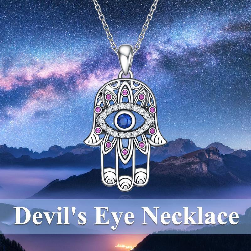 Collar con colgante de mano de Hamsa de mal de ojo de plata de ley-6