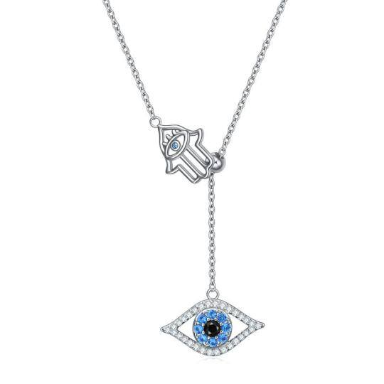 Collier en Y en argent sterling avec pendentif main Hamsa et oeil maléfique en zircon cubique