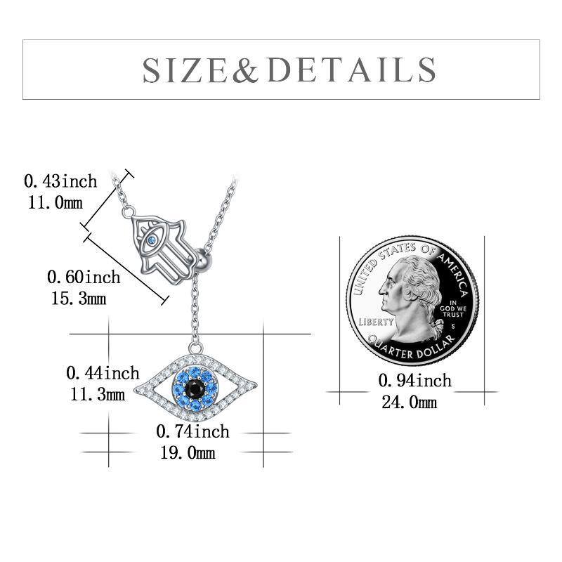 Sterling Silver Cubic Zirconia Evil Eye & Hamsa Hand Pendant Y-Necklace-5