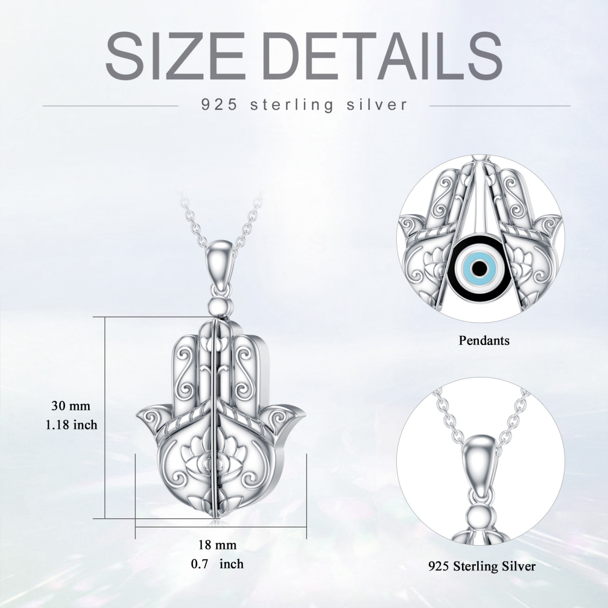 Sterling Silber Evil Eye & Hamsa Hand Urn Halskette-5