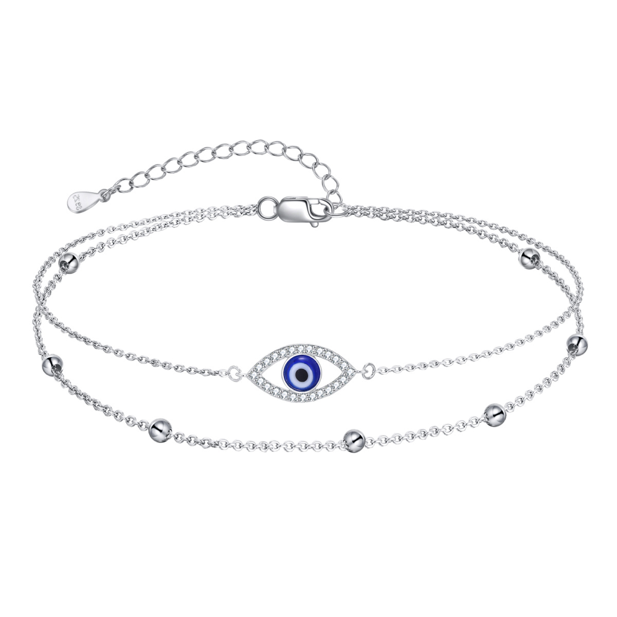 Sterling Silver Cubic Zirconia Evil Eye Layerered Bracelet-1