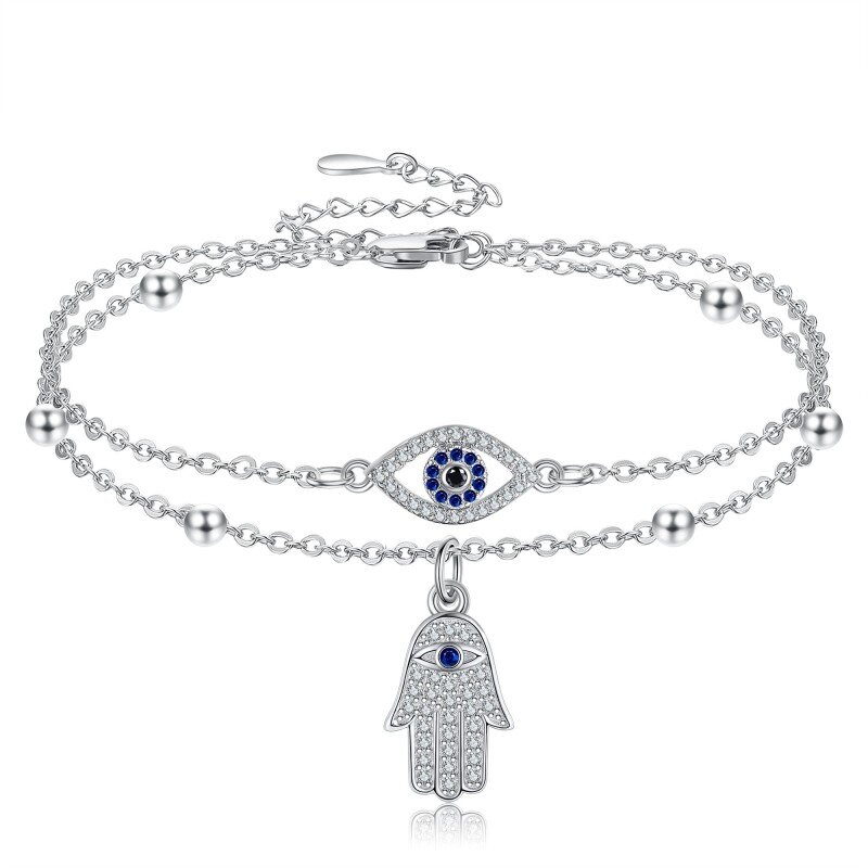 Sterling Silver Cubic Zirconia Evil Eye Layerered Bracelet