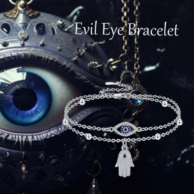 Sterling Silver Cubic Zirconia Evil Eye Layerered Bracelet-6