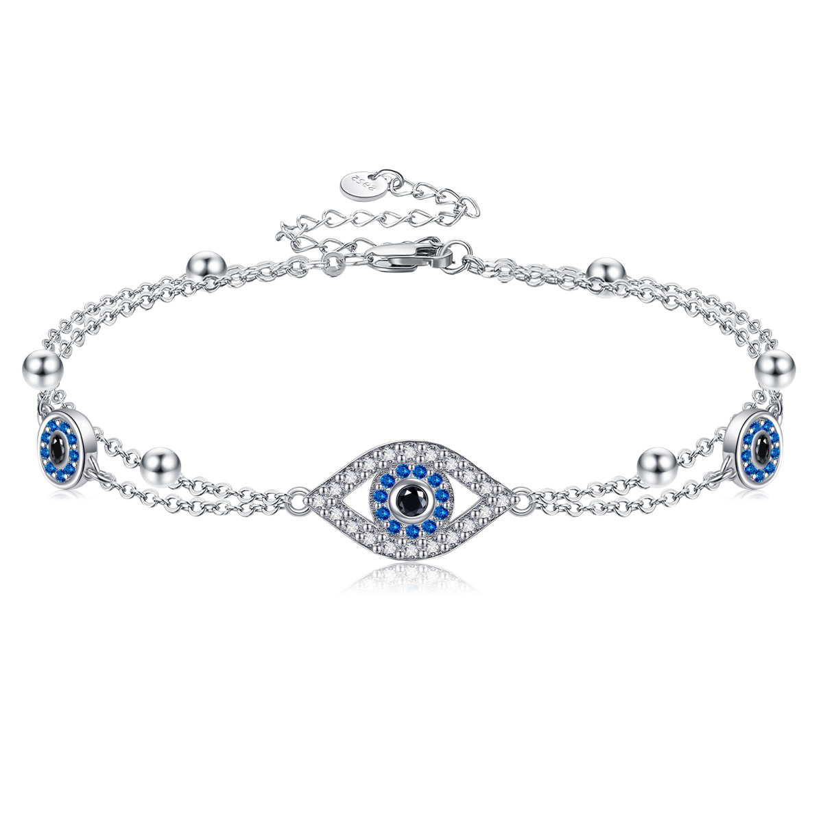 Mehrlagiges Armband aus Sterlingsilber mit Zirkonia und bösem Blick-1