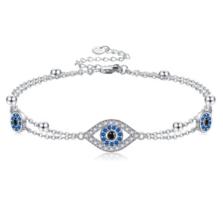 Sterling Silver Cubic Zirconia Evil Eye Layerered Bracelet-6