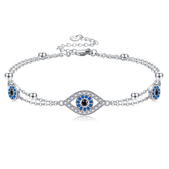 Pulsera de plata de ley con capas de circonita cúbica y ojo malvado-1