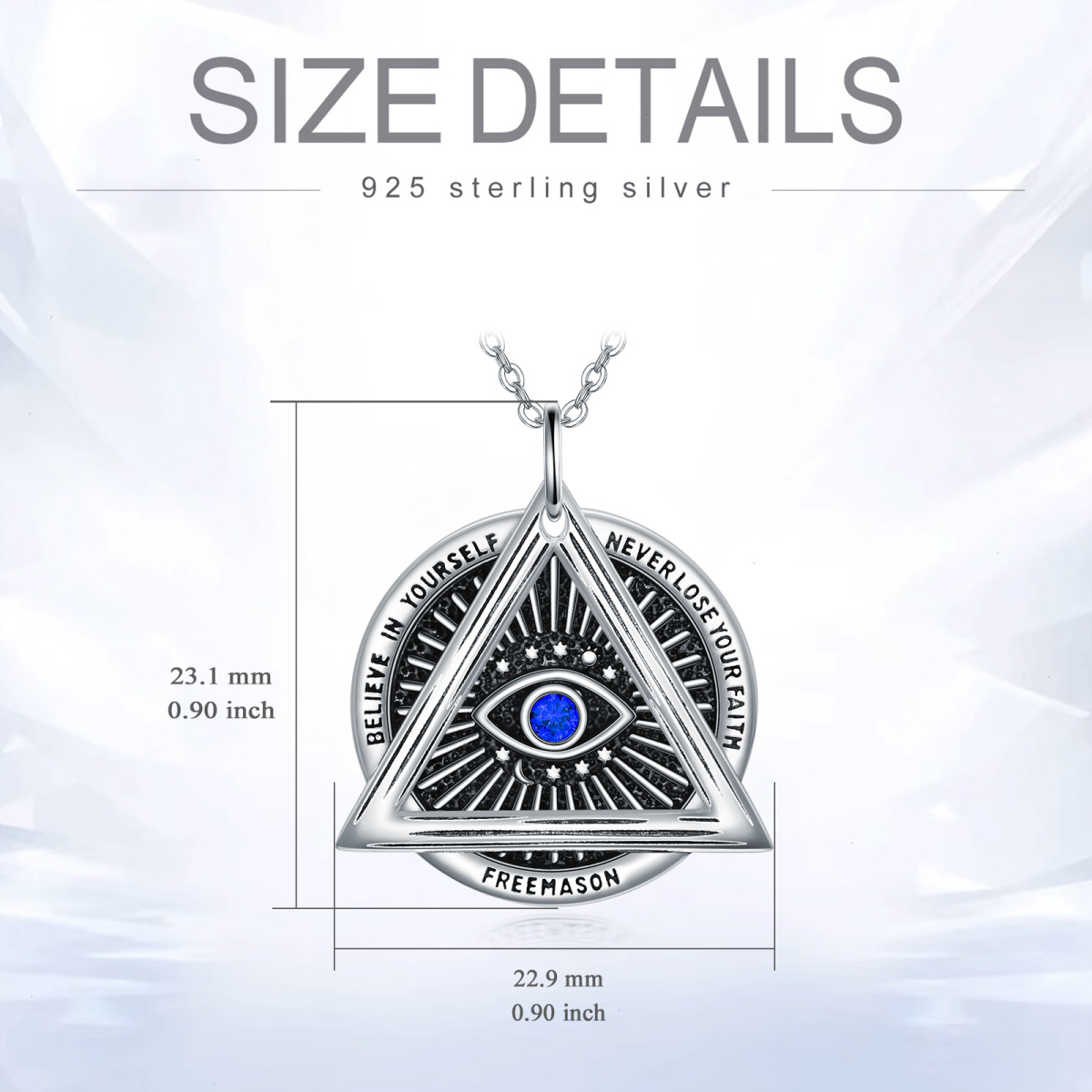 Sterling Silver Cubic Zirconia Evil Eye With Masonic Symbol Triangle Pendant Necklace For Women-5