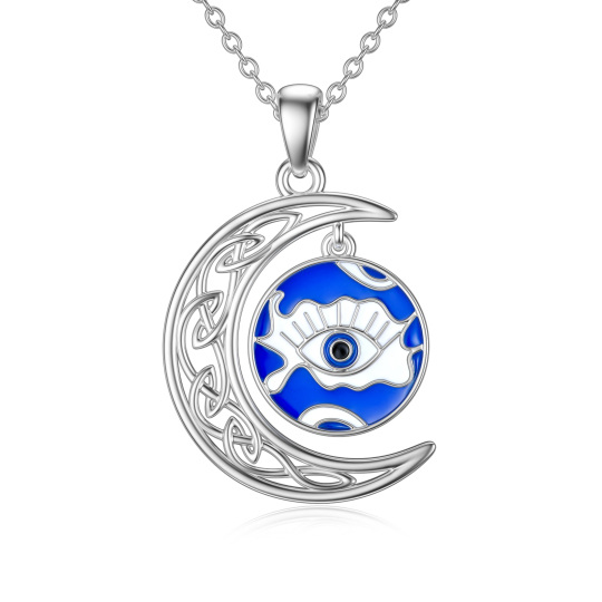 Sterling Silver Evil Eye & Moon Pendant Necklace