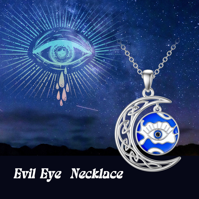 Collana con ciondolo a forma di malocchio e luna in argento sterling-3