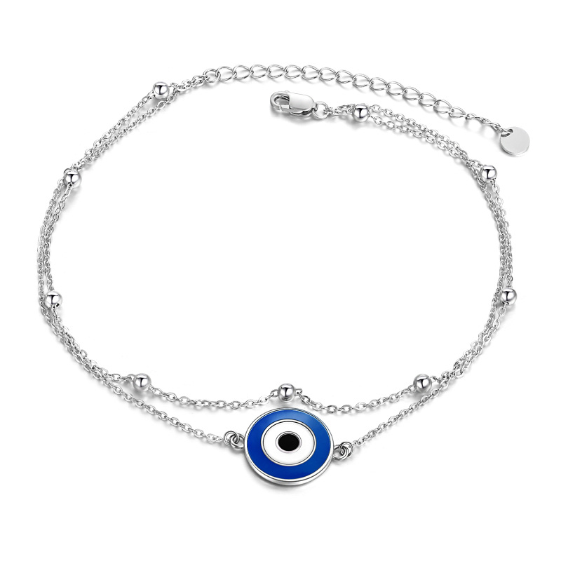 Sterling Silver Evil Eye Multi-layered Anklet-3