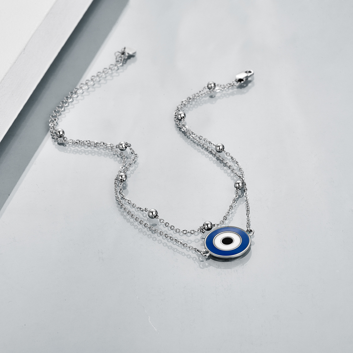 Sterling Silver Evil Eye Multi-layered Anklet-3