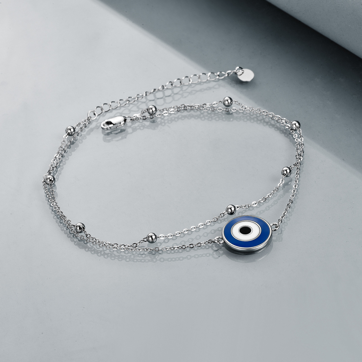 Sterling Silver Evil Eye Multi-layered Anklet-4