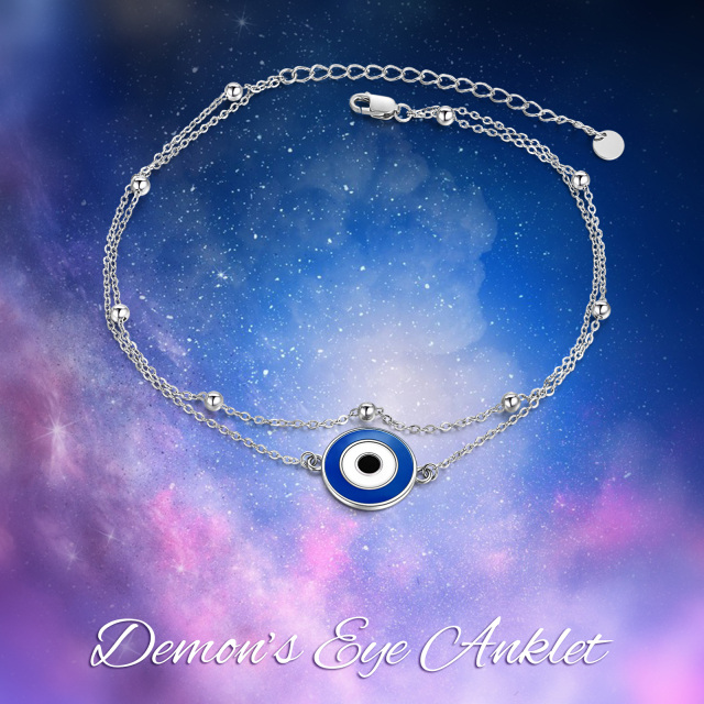 Sterling Silver Evil Eye Multi-layered Anklet-6