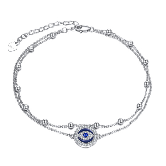 Tobillera de plata de ley con zirconia cúbica Evil Eye de varias capas