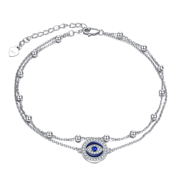 Tobillera de plata de ley con zirconia cúbica Evil Eye de varias capas-1