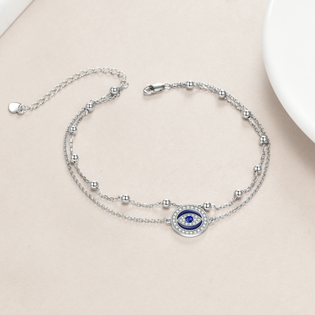 Tobillera de plata de ley con zirconia cúbica Evil Eye de varias capas-3