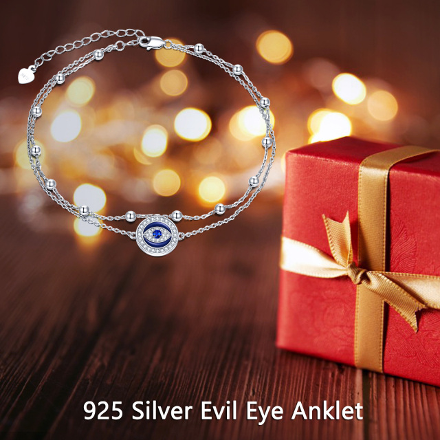 Tobillera de plata de ley con zirconia cúbica Evil Eye de varias capas-6