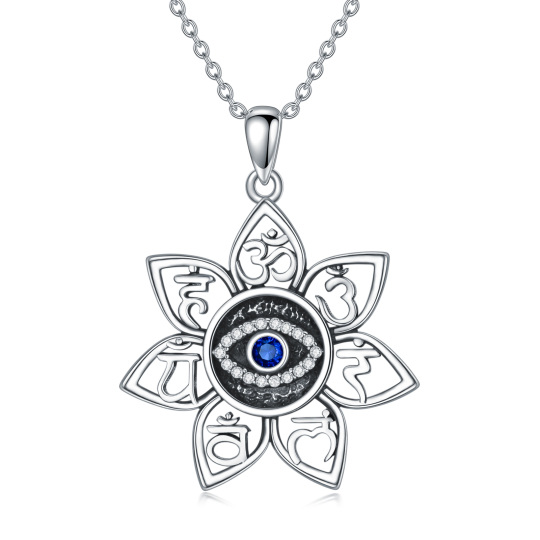 Collier avec pendentif lotus en argent sterling et oxyde de zirconium mauvais œil Ohm