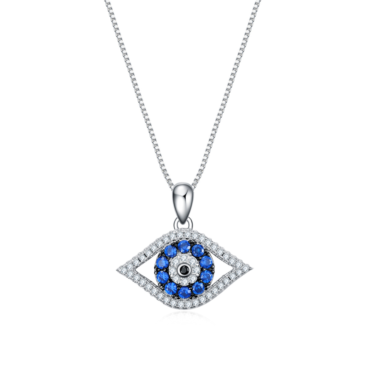 Sterling Silber Cubic Zirkonia Evil Eye Anhänger Halskette-1