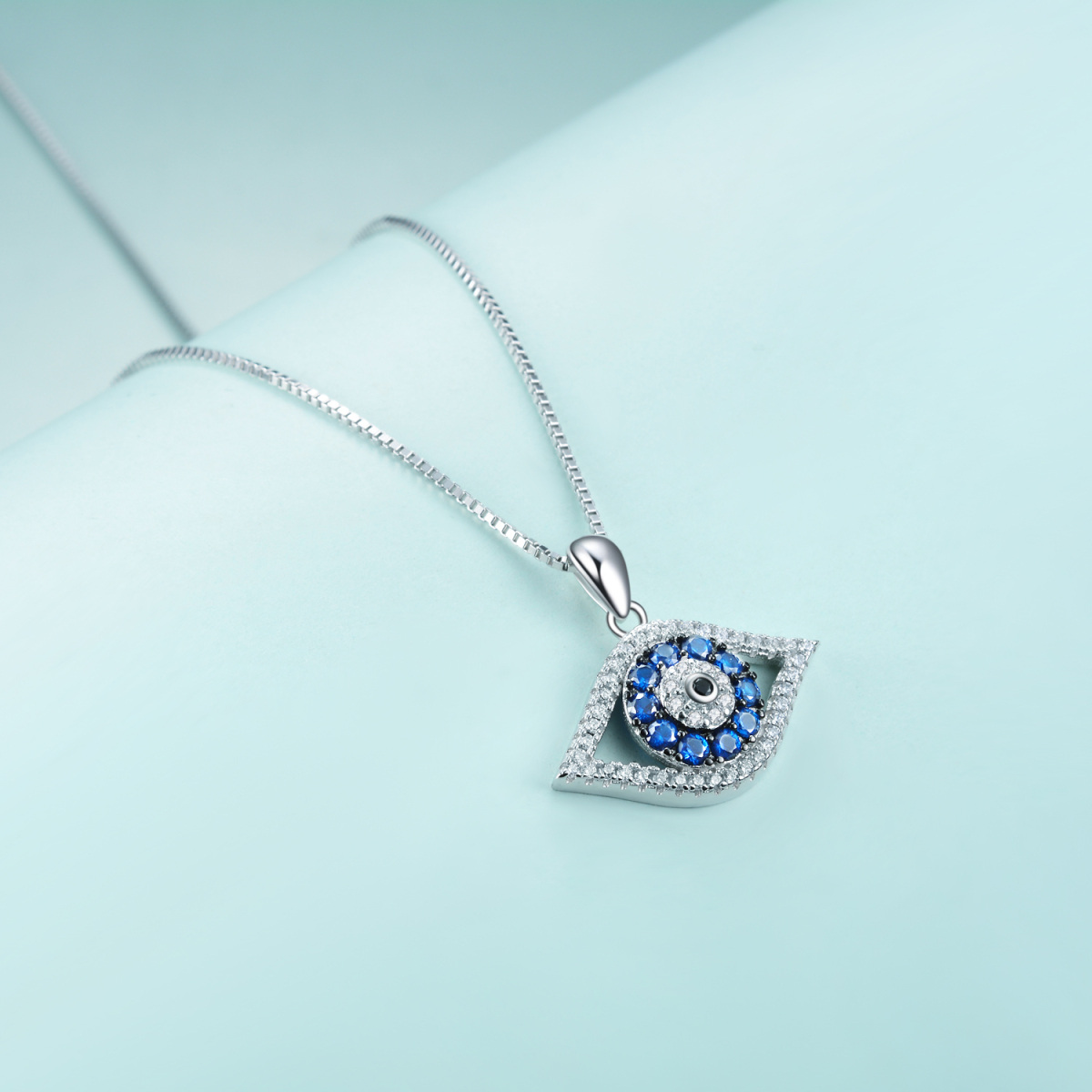 Sterling Silver Cubic Zirconia Evil Eye Pendant Necklace-3