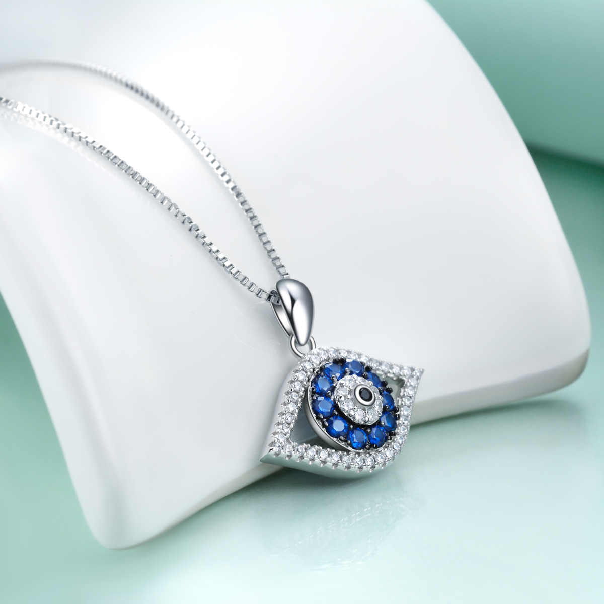 Sterling Silver Cubic Zirconia Evil Eye Pendant Necklace-4