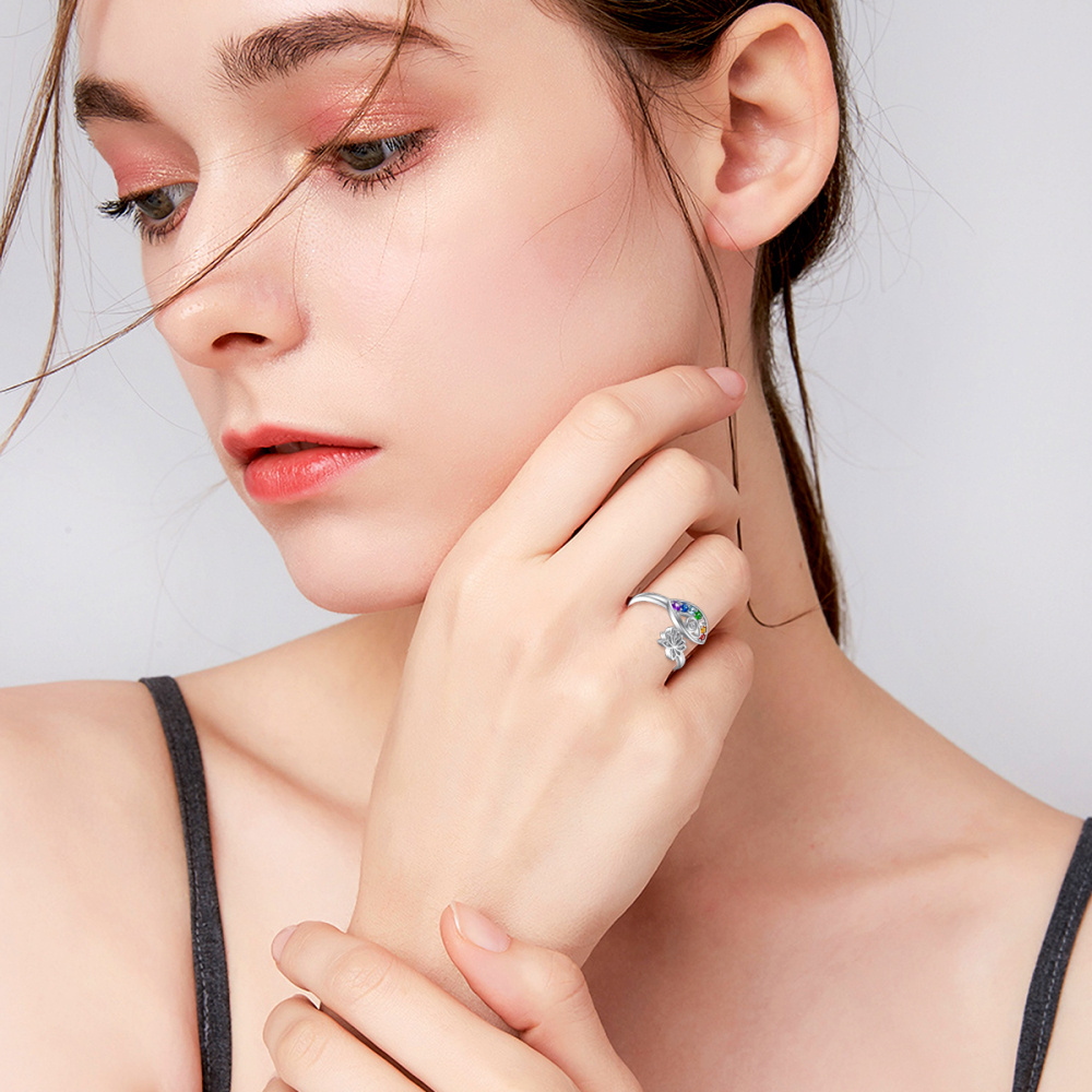 Offener Ring aus Sterlingsilber mit Zirkonia und Lotusblüte und bösem Blick-2