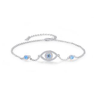 Sterling Silver Cubic Zirconia Evil Eye Single Layer Anklet-3