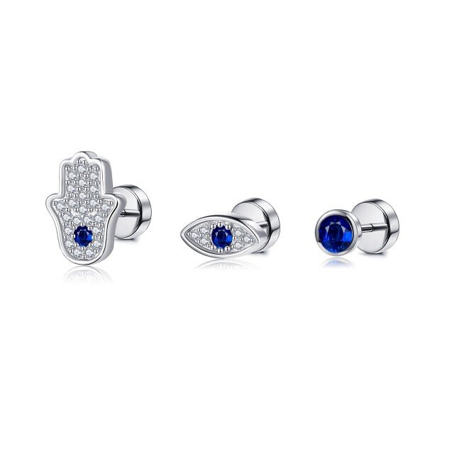 Sterling Silver Cubic Zirconia Evil Eye Stud Earrings-1