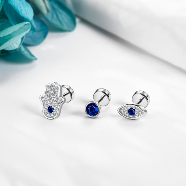 Sterling Silver Cubic Zirconia Evil Eye Stud Earrings-3