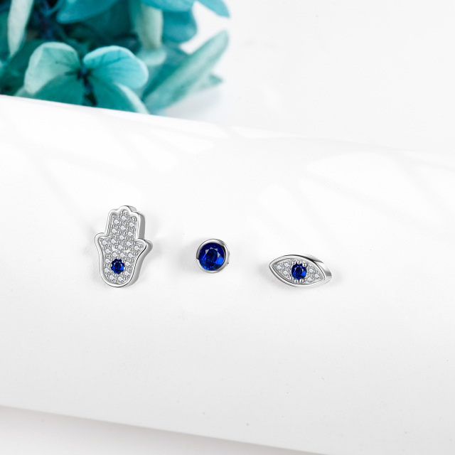 Sterling Silver Cubic Zirconia Evil Eye Stud Earrings-4