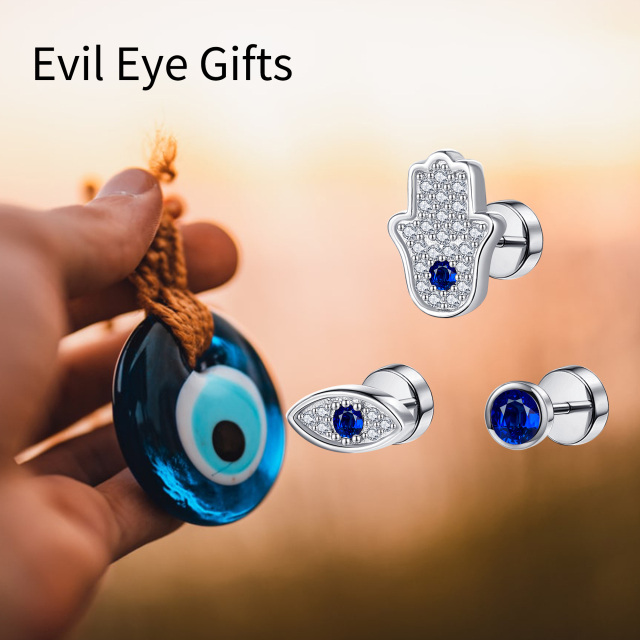 Sterling Silver Cubic Zirconia Evil Eye Stud Earrings-6