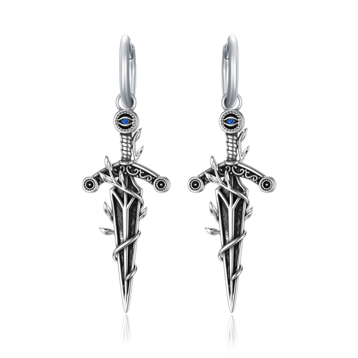 Sterling Silver Cubic Zirconia Evil Eye Sword Drop Earrings for Women Girls Boys Men-1